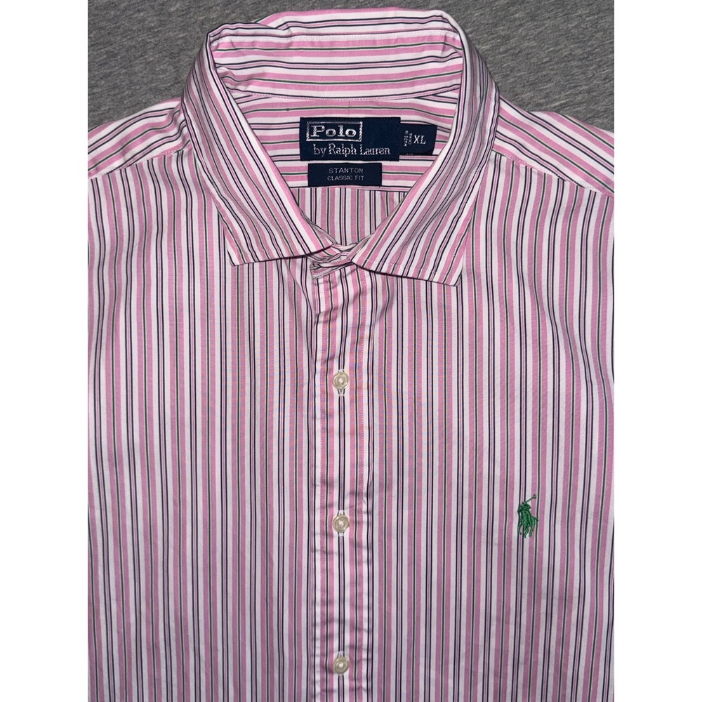 Polo Ralph Lauren Mens XL Stanton Classic Fit Pink Stripe Shirt Preppy Business